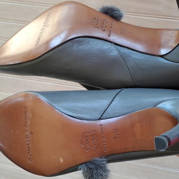 Donald J. Pliner Vero Quoio Pointy Toe Leather Mink Fur High Heel Ankle Boots - Picture 7 of 15